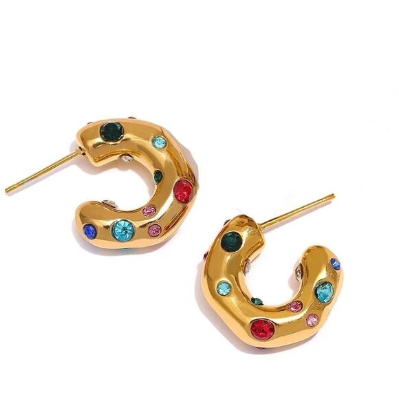 Rhinestone hoop earrings M56 - Picture 2 of 9